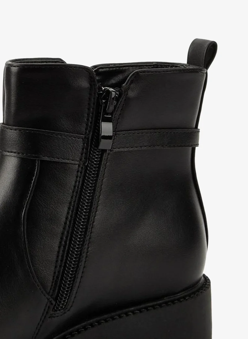 Flora Bella By Shoexpress BLACK Women Buckle Detail Ankle Boots for Women | Best Price UAE