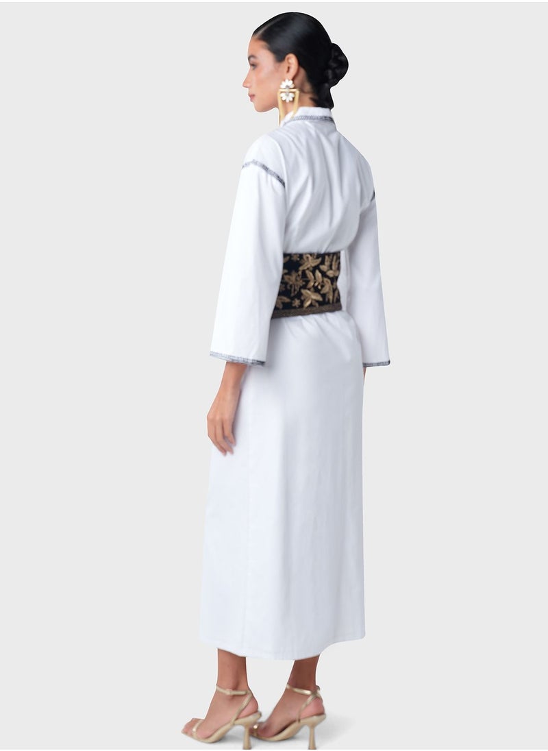 Threadz by Ajooni - Zardosi Work Corset Belted Shirt Dress - Image 1