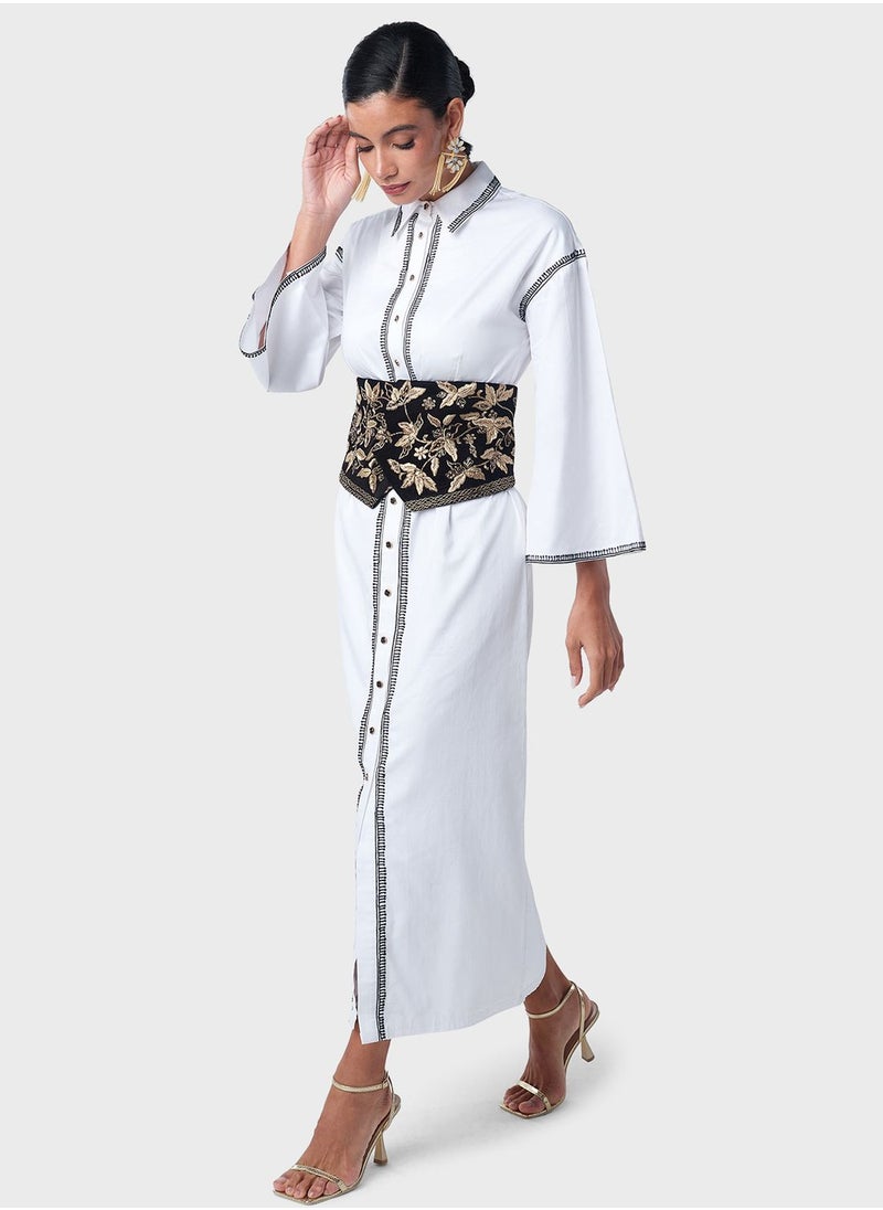 Threadz by Ajooni - Zardosi Work Corset Belted Shirt Dress - Image 1