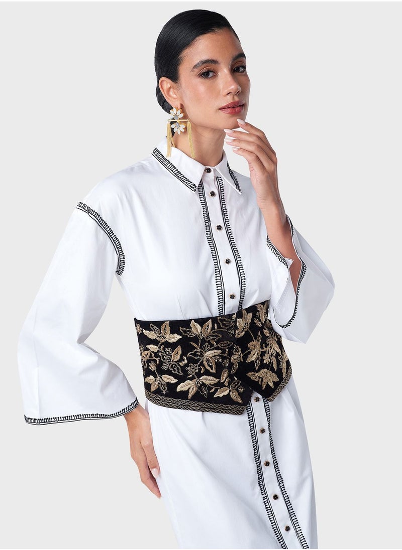 Threadz by Ajooni - Zardosi Work Corset Belted Shirt Dress - Image 1