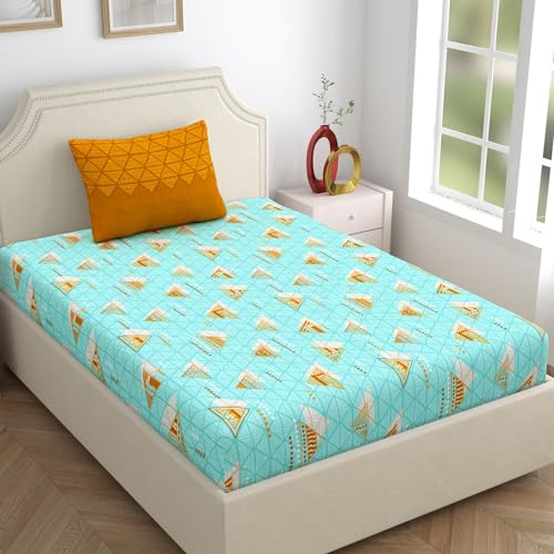 Home Ecstasy 100% Cotton Single Bedsheet with 1 Pillow Cover | 140 TC Geometric Sea Green for Single Bed (5ft X 7ft) - Image 3