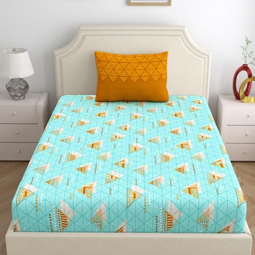 Home Ecstasy 100% Cotton Single Bedsheet with 1 Pillow Cover | 140 TC Geometric Sea Green for Single Bed (5ft X 7ft) - Image 2