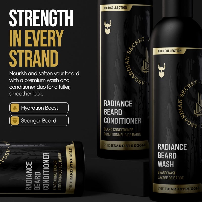 The Beard Struggle - Radiance Beard Wash & Conditioner Bundle - Gold Collection - Pack of 2, Asgardian Secret - Nourish, Cleanse, Softens, & Strengthens Beard - Beard Wash and Conditioner for Men - Image 2