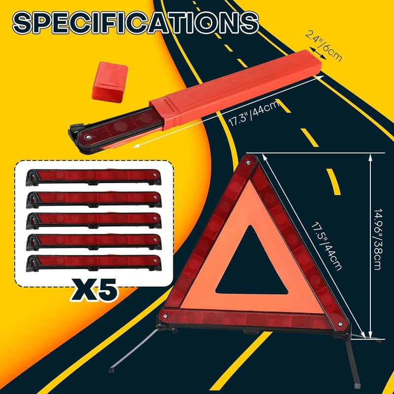Acymner Reflective Safety Triangle Kit | Emergency Warning Triangles with Storage Case, Roadside Reflective Early Warning Sign for Vehicles Breakdown (5 Pack) - Image 2
