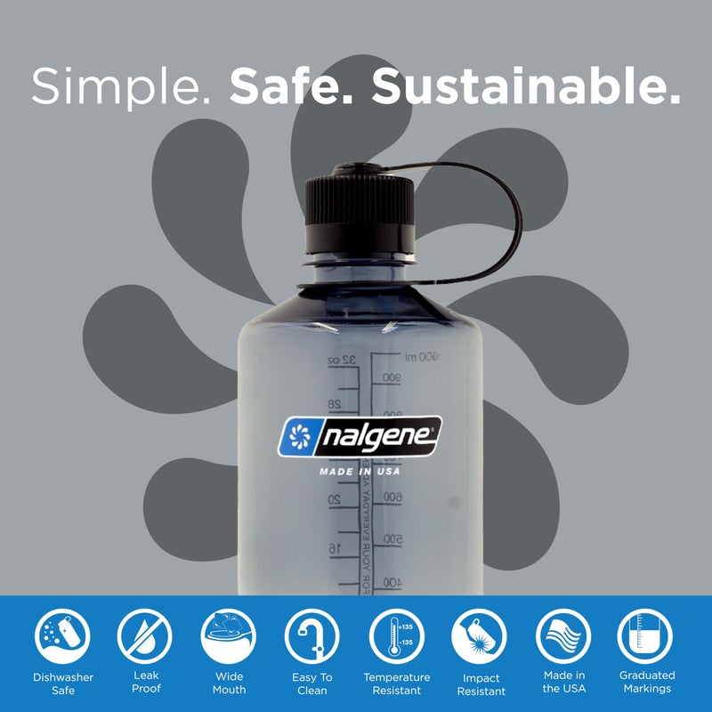 Nalgene Leak Proof Tritan BPA-Free Water Bottle - 32 oz Narrow Mouth - Made in the USA for Outdoor Use & Daily Hydration (Grey) - Image 3