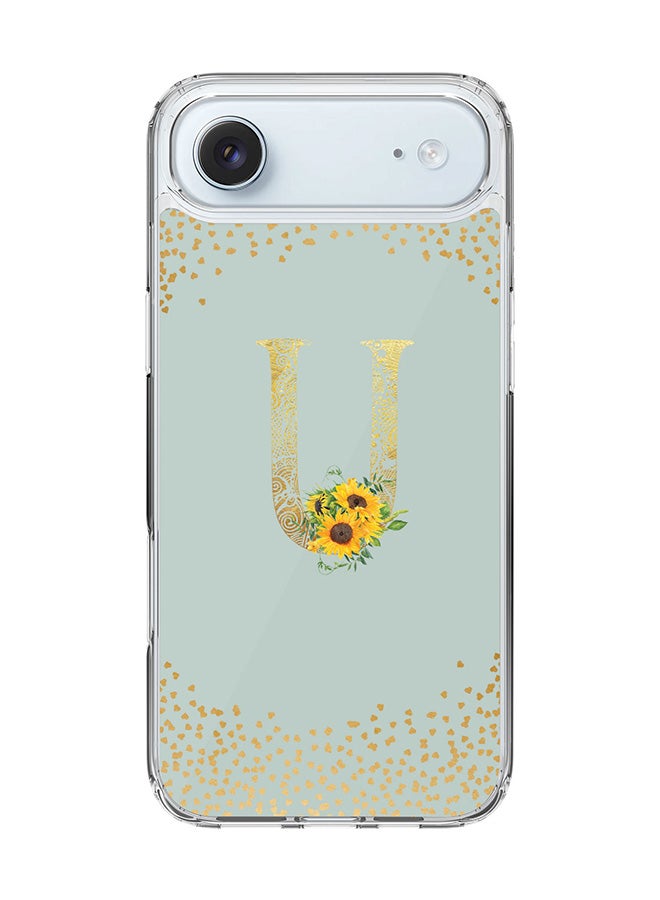Stylizedd Classic Clear MagSafe Case for iPhone 17 Air , Hybrid Soft Case Flexible Edges Anti Drop TPU PC Gel Thin Transparent Cover [ Designed for iPhone 17 Air ] - Custom Monogram Initial Letter Floral Pattern Alphabet - U  (Light Grey )