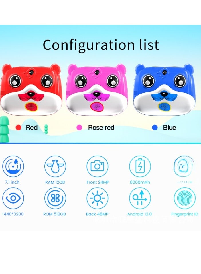 AROAQ Q8C1 Tablet Laptop, 7.1 Inch Android 12 Dual Camera Children Learning Tablet, 12GB RAM 512GB ROM Full Touch Screen Kids Tablet, Wifi Bluetooth Touch Pad For Children, (1pc, Red) - Image 3