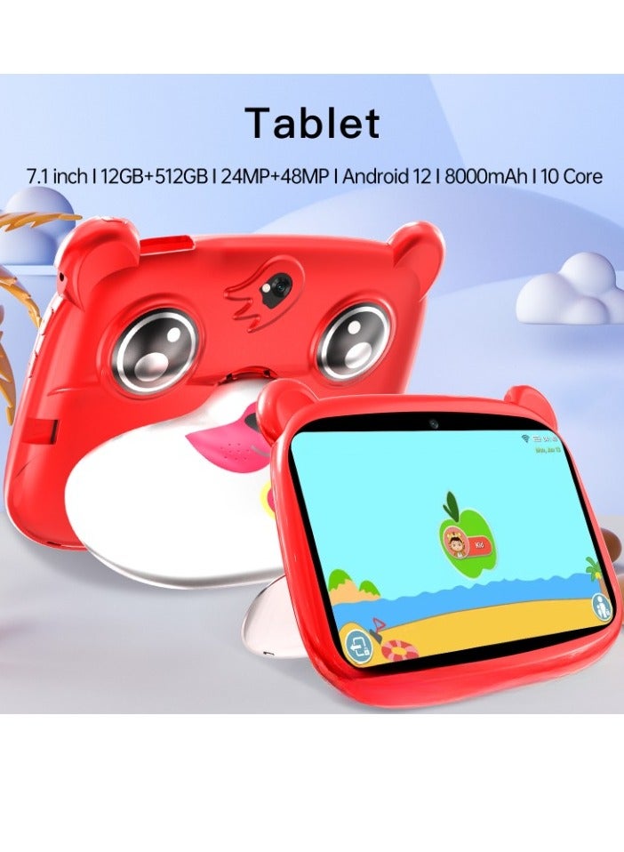 AROAQ Q8C1 Tablet Laptop, 7.1 Inch Android 12 Dual Camera Children Learning Tablet, 12GB RAM 512GB ROM Full Touch Screen Kids Tablet, Wifi Bluetooth Touch Pad For Children, (1pc, Red) - Image 2