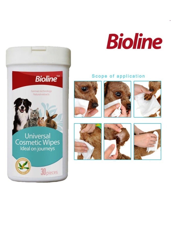 Bioline مناديل تجميلية عالمية للحيوانات الأليفة، 30 قطعة - Image 1