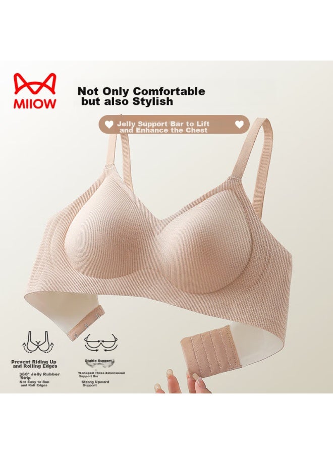 MIIOW Miiow Women's Bra, Push-up For Small Breasts, Seamless, Wireless, Lift And Support, Anti-sagging, Sexy, Push-up Brassiere, Khaki, Size M - Image 2