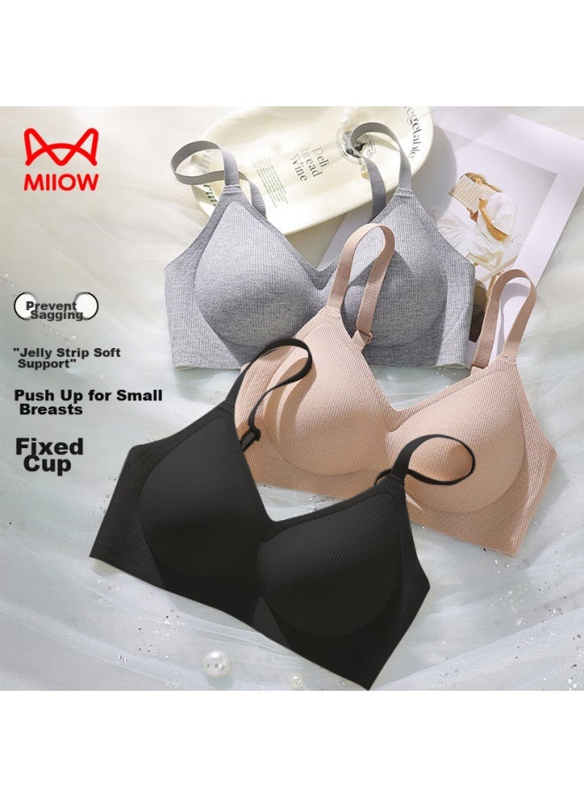 MIIOW Miiow Women's Bra, Push-up For Small Breasts, Seamless, Wireless, Lift And Support, Anti-sagging, Sexy, Push-up Brassiere, Khaki, Size M - Image 5