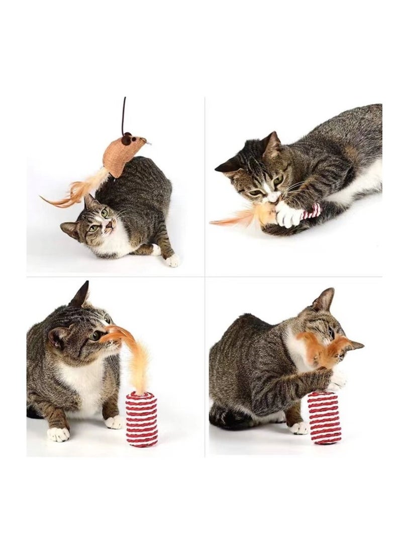 7-pcs Cat Toy Set,Interactive,Cat Wand Attachments,Kitten Toys with Feathers,Cat Wood Rod Mouse Toy