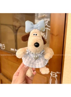 Generic 13cm Cute Handdog Bow Plaid Princess Skirt Pattern Love Necklace Keychain Hanging Ornaments Bag Ornaments-Color:Blue And White Plaid Princess Dress Pattern Love Necklace-Height:Hand-woven Rope (pictured)  - Image 1