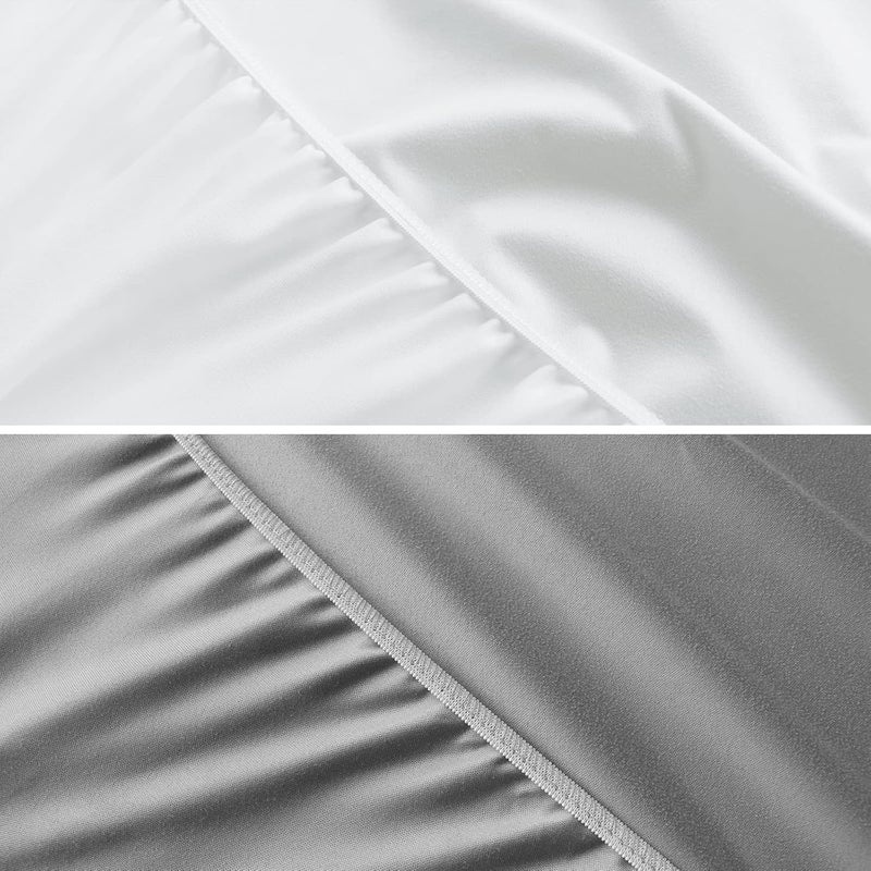 Biloban Waterproof Bassinet Sheets Fit for Halo, Dream on Me, Ingenuity, Fisher Price, Delta, Graco and Other Oval Bassinet Mattress, 2 Pack, Ultra Soft Microfiber Sheets, White & Grey - Image 2