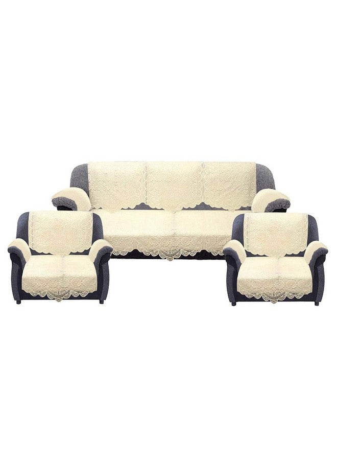 Kuber Industries Geometric Design Cotton 5 Seater Sofa Cover|6 Pieces Arms Cover|Center Table Cover|Use Both Side|Pack of 17 (Cream) - Image 3