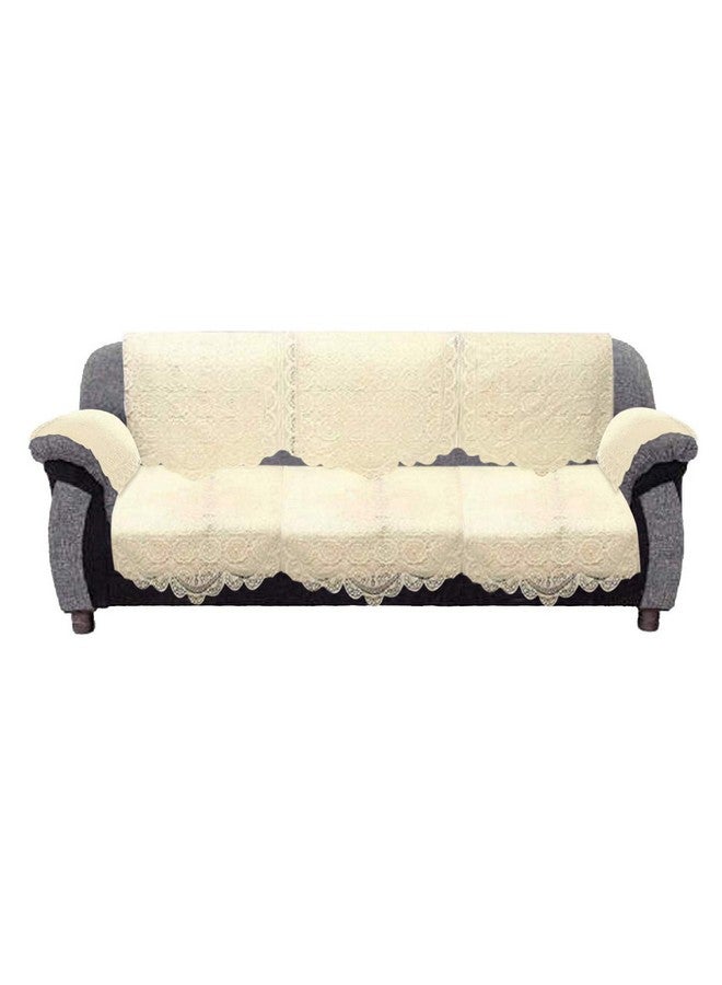 Kuber Industries Geometric Design Cotton 5 Seater Sofa Cover|6 Pieces Arms Cover|Center Table Cover|Use Both Side|Pack of 17 (Cream) - Image 4