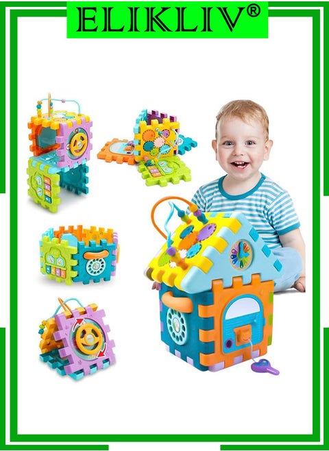 Baby Block Set, Baby Activity House Cubic Block Play Center, Children Educational Activity House Toys Gift for 18+ Month