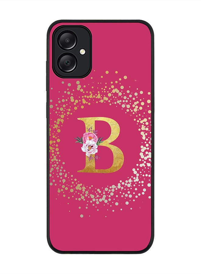 Stylizedd Rugged Black edge case for Samsung Galaxy A05 Case Cover- Custom Monogram Initial Letter Floral Pattern Alphabet- B (Deep Pink rose) - Image 1