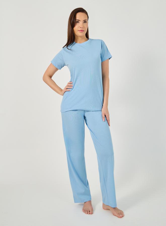 ستايلي طقم بيجامة وتيشيرت بياقة دائرية سادة - Image 1