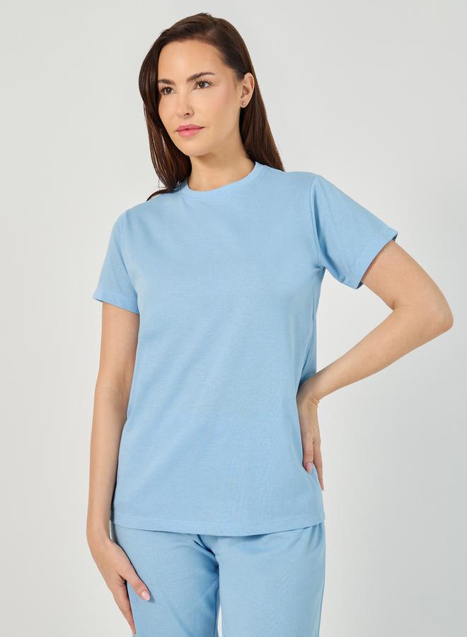 ستايلي طقم بيجامة وتيشيرت بياقة دائرية سادة - Image 2