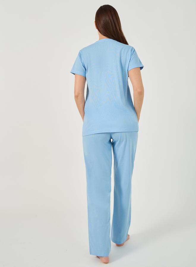 ستايلي طقم بيجامة وتيشيرت بياقة دائرية سادة - Image 5
