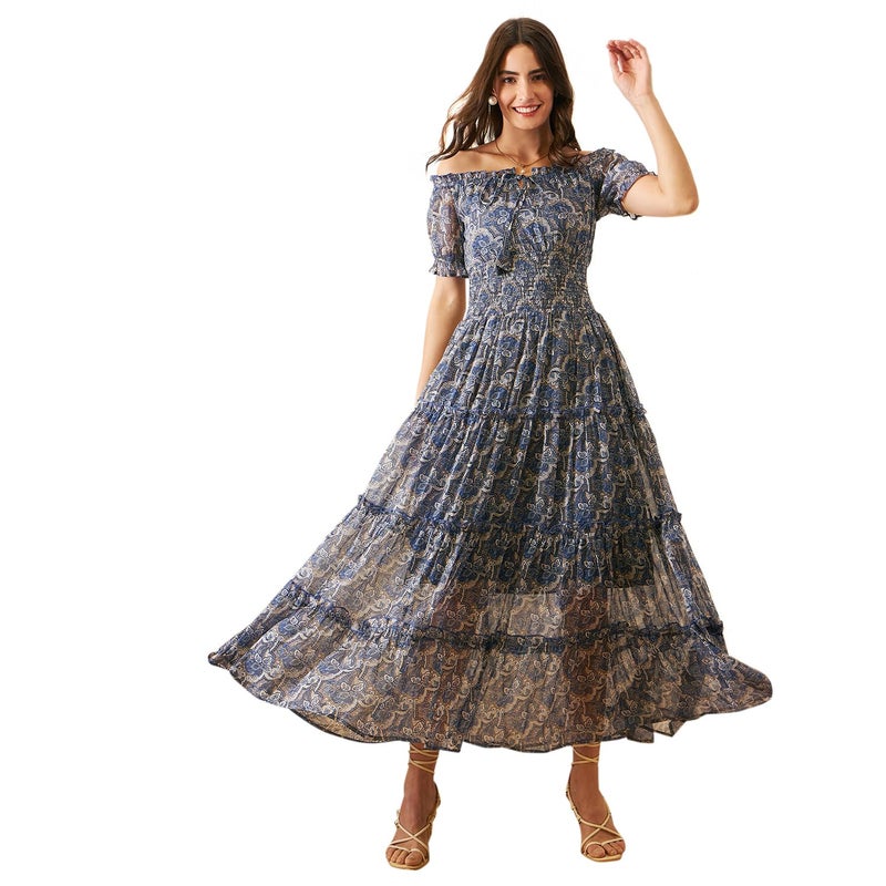Rare Women Casual Blue Colour Maxi Floral Dress (EP7546D_Blue_XS) - Image 3