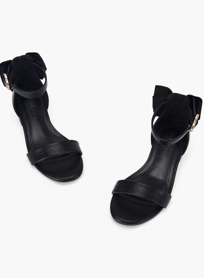 Coutgo Girl's Bow Tie Heeled Sandals Open Toe Chunky Low Heel Rhinestone Princess Dress Shoes, Black, Size 11 - Image 5