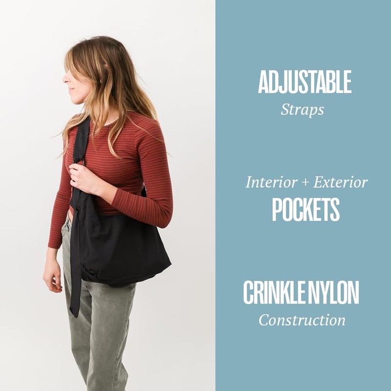 Thread Wallets Mini Slouchy Bag for Women - Crescent Sling Purse with Adjustable Strap & Zip Pocket, Unstructured & Foldable (Black) - Image 2