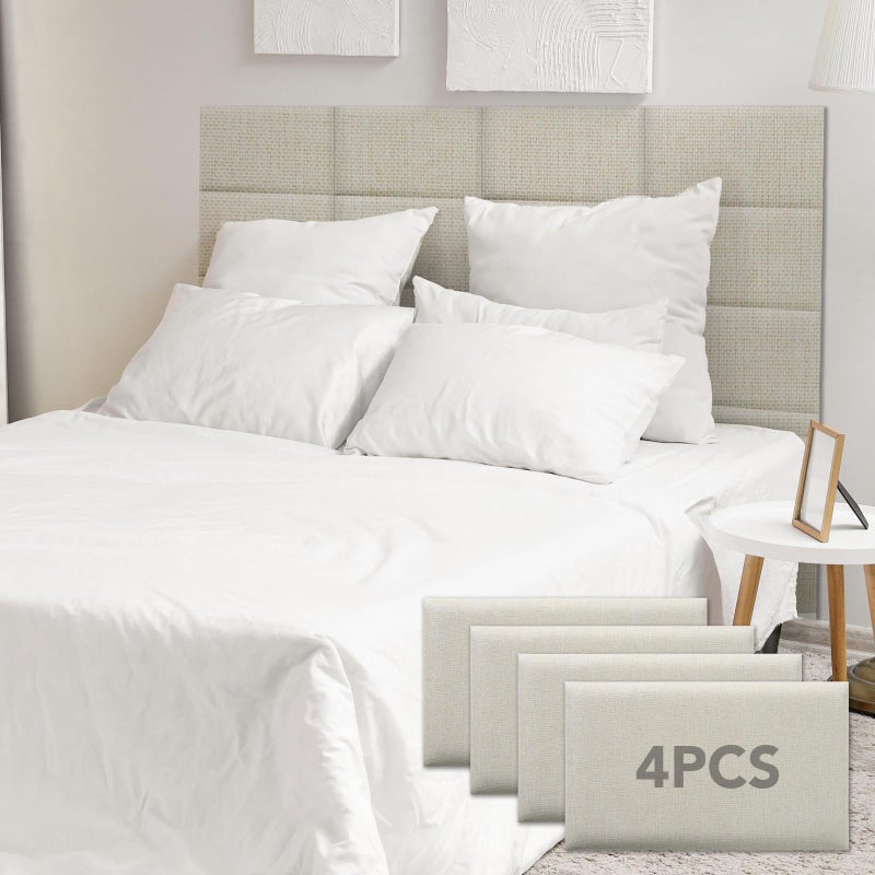 CvoMep 4 Piece Linen Fabric Peel and Stick Headboard, Upholstered Wall Mounted Headboard for Twin, 3D Anti-Collision Soundproof Self-Adhesive Wall Panel for Bedroom 16.53" x 9.84" - Image 1