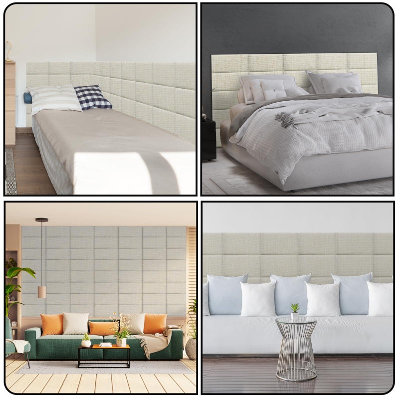 CvoMep 4 Piece Linen Fabric Peel and Stick Headboard, Upholstered Wall Mounted Headboard for Twin, 3D Anti-Collision Soundproof Self-Adhesive Wall Panel for Bedroom 16.53" x 9.84" - Image 5