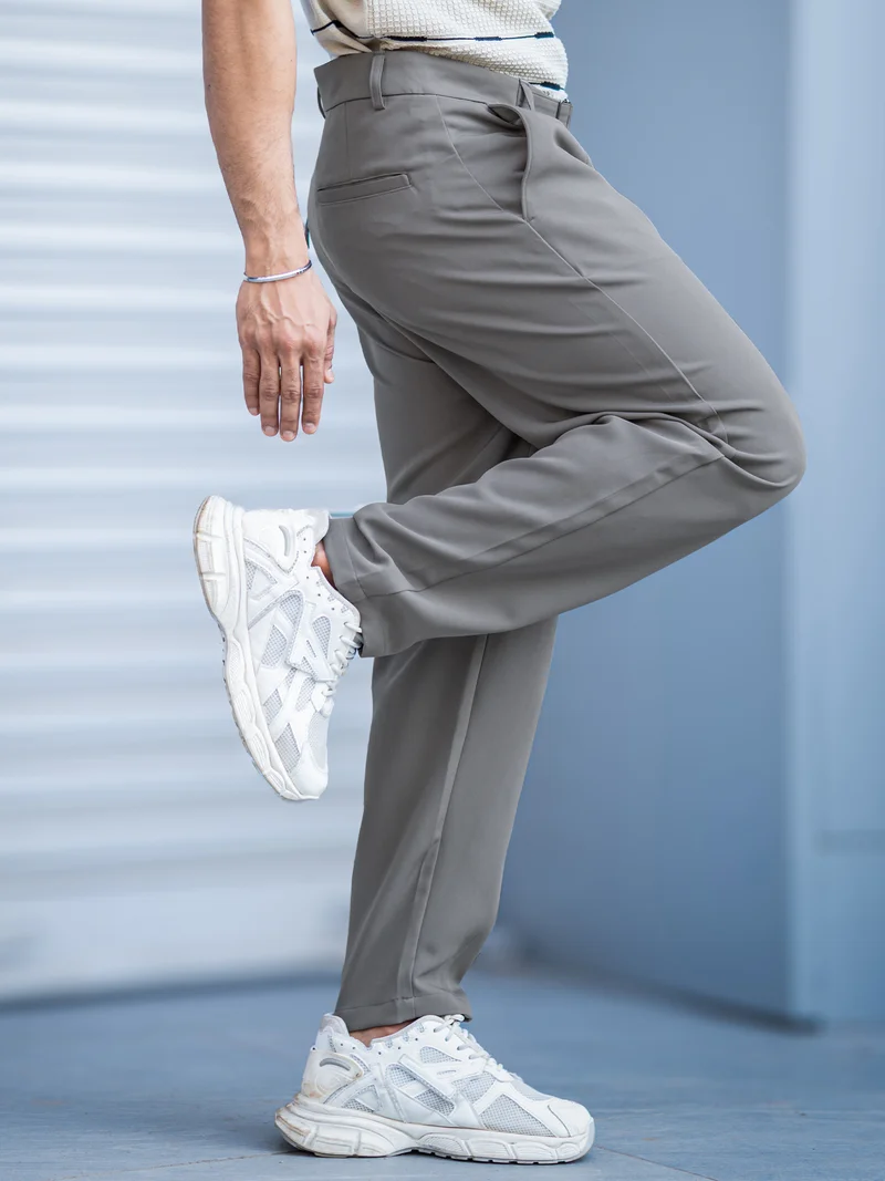 Maniac  Maniac Mens Solid Mist Green Woven Fabric Trouser for Men | Best Price UAE