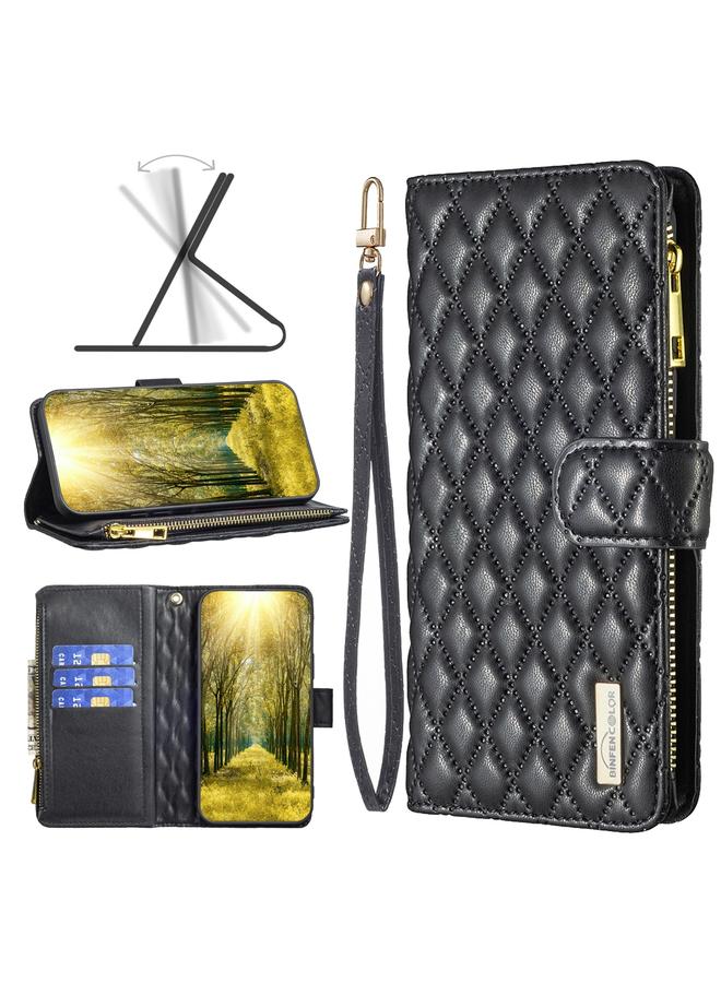 Case For Xiaomi Redmi 12 4G Diamond Lattice Zipper Wallet Leather Flip Phone Case