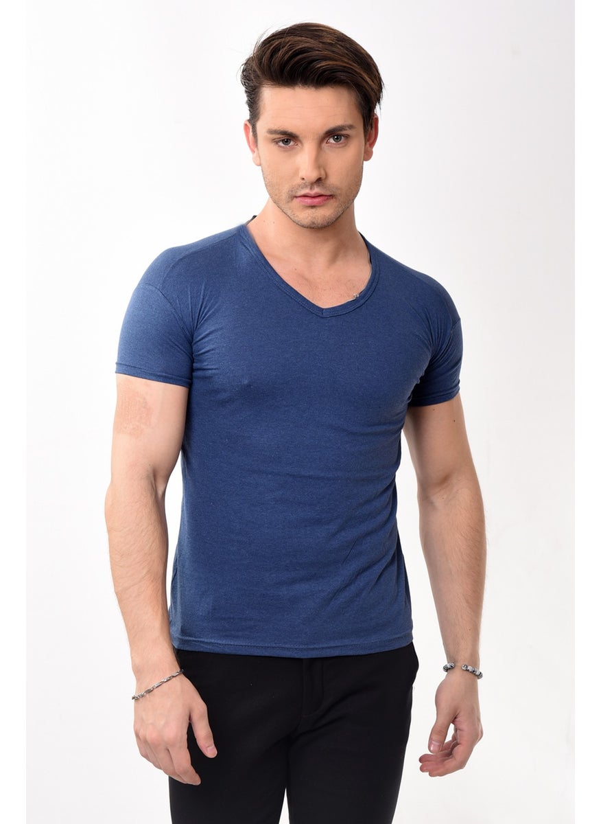 Belifanti Collection V-Neck Basic Slim Fit Men's T-Shirt Navy Blue  - Image 1