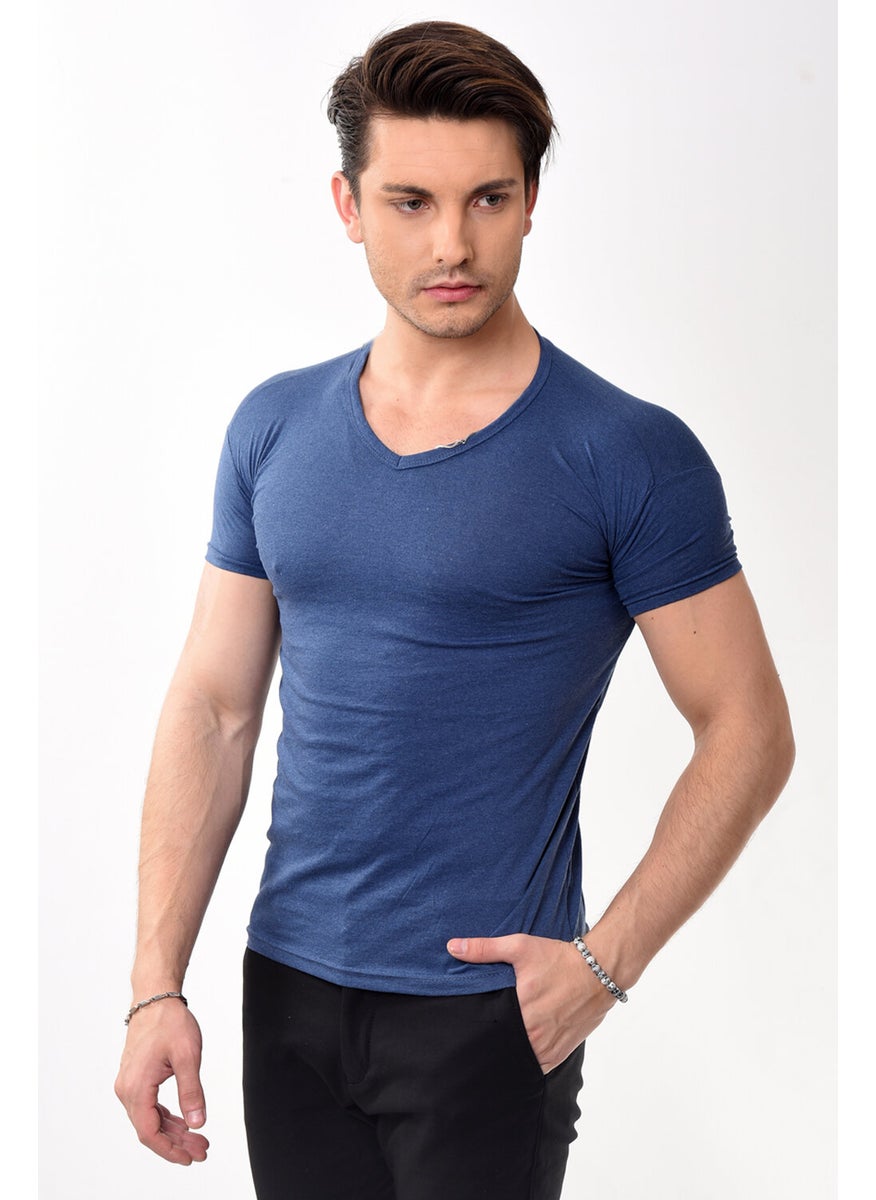 Belifanti Collection V-Neck Basic Slim Fit Men's T-Shirt Navy Blue  - Image 5