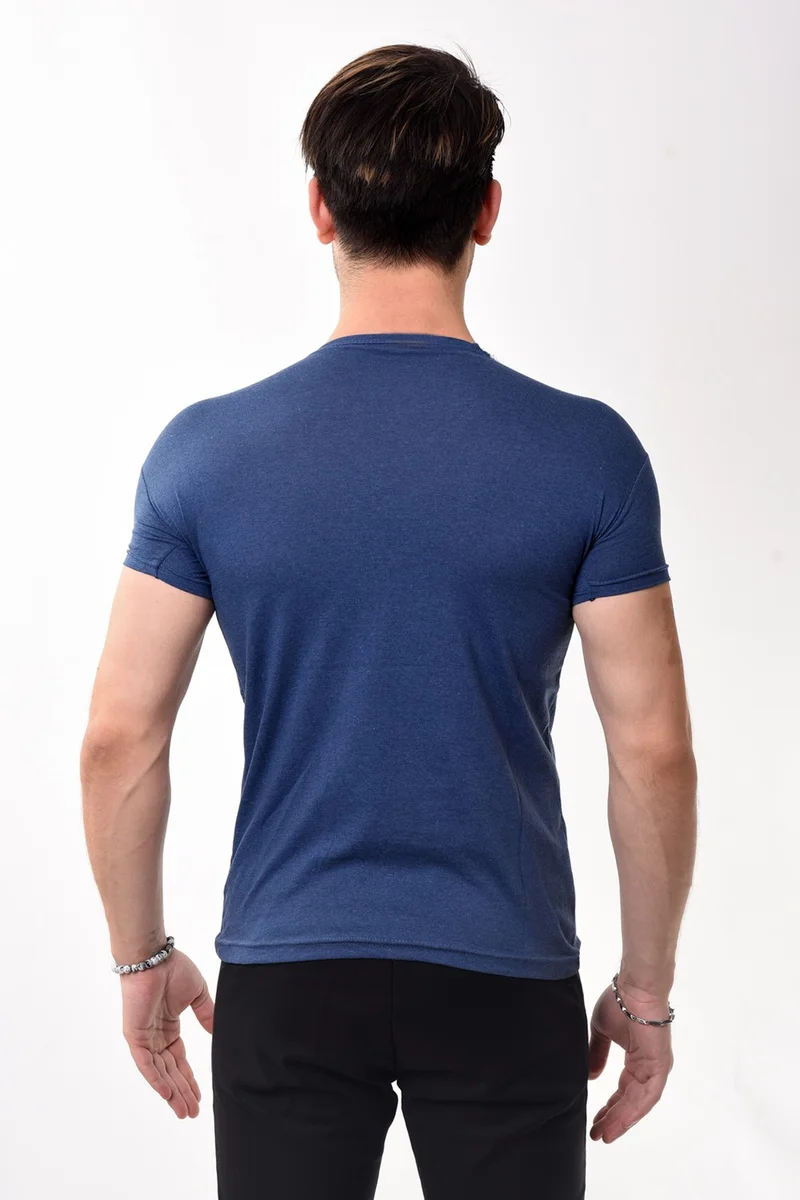 Belifanti Collection V-Neck Basic Slim Fit Men's T-Shirt Navy Blue