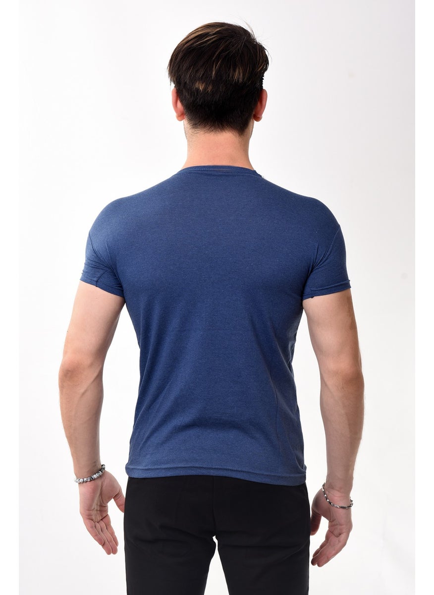 Belifanti Collection V-Neck Basic Slim Fit Men's T-Shirt Navy Blue  - Image 3
