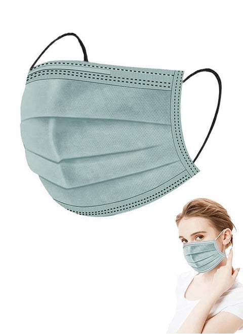 50 Pcs Disposable Individual Packs Anti Dust Face Masks, Breathable 3 Layer Non Woven Mask Facial Set, Metal Nose Clip Elastic Earloop Mouth Cover (Green)