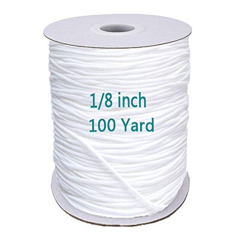 Homvle 1/8 inch Elastic Bands for Sewing - Elastic String for Masks, Elastic Cord Heavy Stretch High Elasticity Knit Elasticfor for Sewing Crafts DIY Mask, White 100 Yards - Image 1