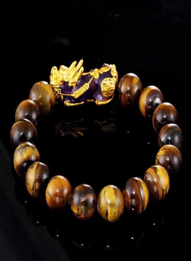 GEMTUB Set of 2 Green Jade and Tiger Eye Gemstone Feng Shui Pixiu Bracelets Wealth Good Luck Dragon with Gold Plated Temperature discolorationPi Xiu/Pi Yao Attract Luck and Wealth 10mm beads size - Image 4
