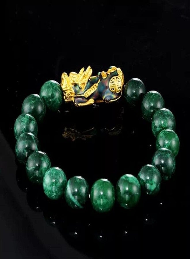 GEMTUB Set of 2 Green Jade and Tiger Eye Gemstone Feng Shui Pixiu Bracelets Wealth Good Luck Dragon with Gold Plated Temperature discolorationPi Xiu/Pi Yao Attract Luck and Wealth 10mm beads size - Image 3