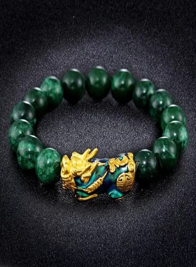 GEMTUB Set of 2 Green Jade and Tiger Eye Gemstone Feng Shui Pixiu Bracelets Wealth Good Luck Dragon with Gold Plated Temperature discolorationPi Xiu/Pi Yao Attract Luck and Wealth 10mm beads size - Image 5
