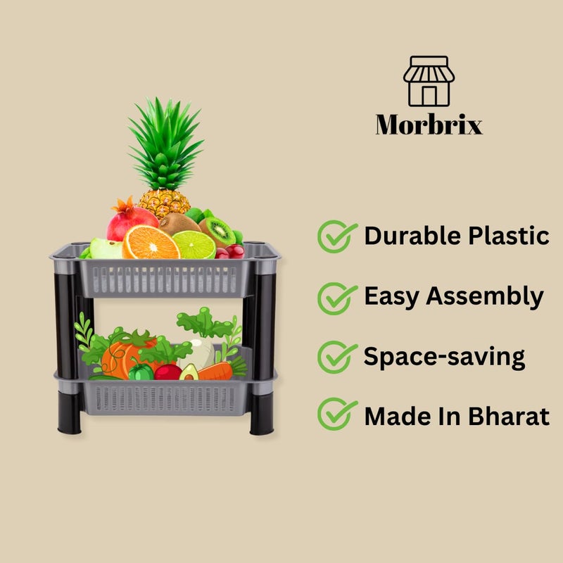 Morbrix Vegetable Trolley Rack for Kitchen Storage Plastic Vegetable Organizer Portable Vegetable Stand for Kitchen Storage Racks Storage Solution for Home Office and Kitchen 2 Layer Silver - Image 3