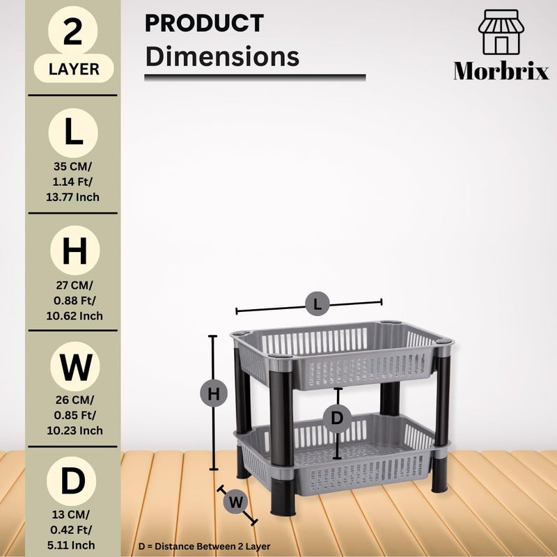 Morbrix Vegetable Trolley Rack for Kitchen Storage Plastic Vegetable Organizer Portable Vegetable Stand for Kitchen Storage Racks Storage Solution for Home Office and Kitchen 2 Layer Silver - Image 2