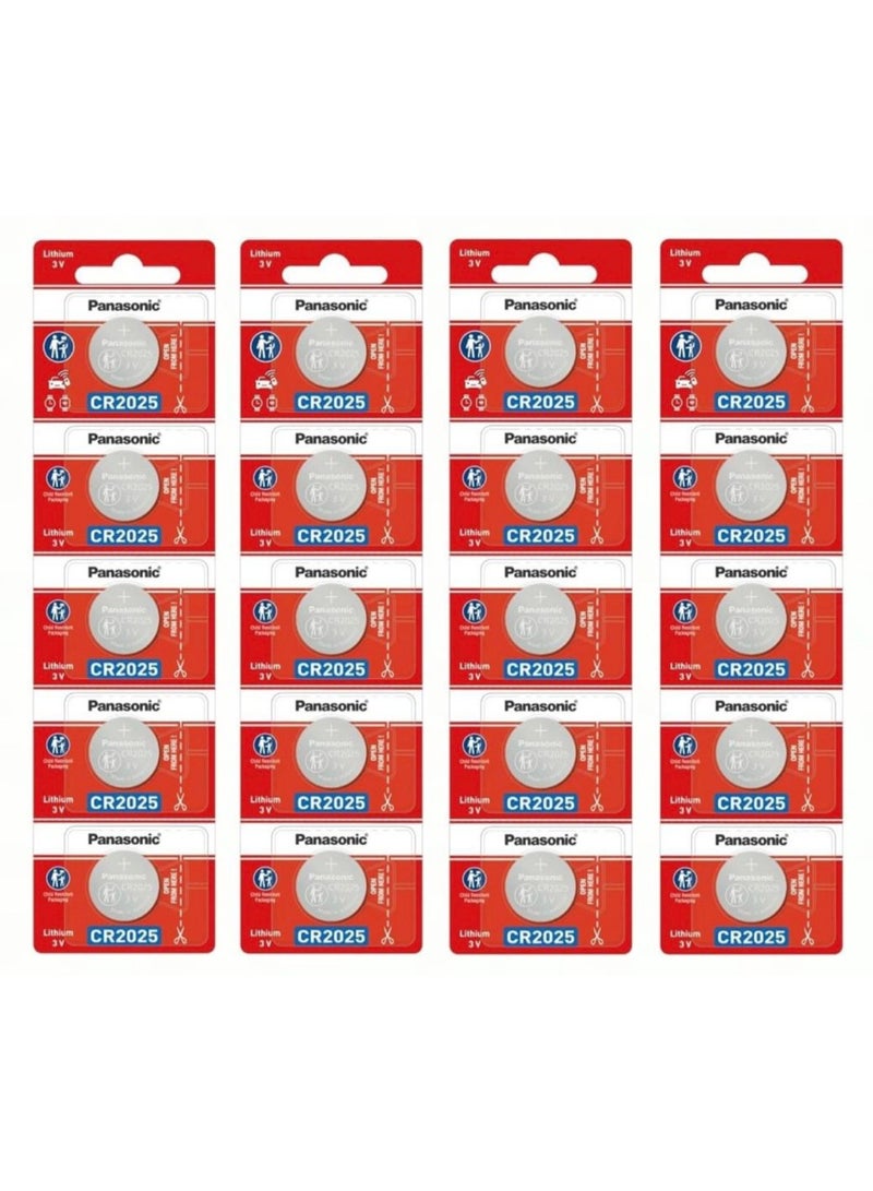20-Pieces Panasonic CR2025 Lithium 3V Indonesia Batteries