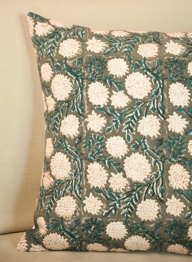 Sanskrutihomes Green Cotton Floral Cushion Cover, Medium