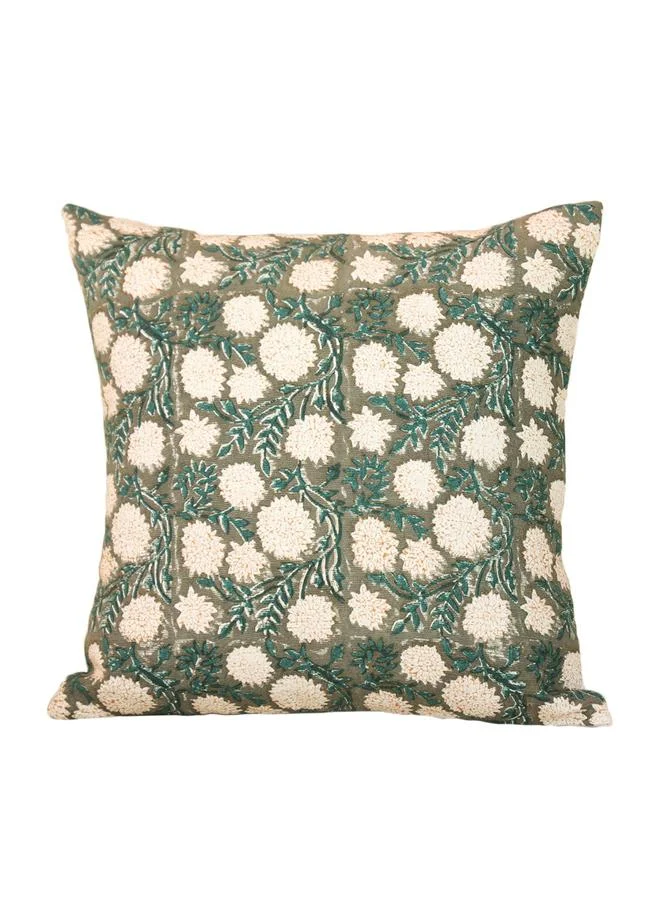 Sanskrutihomes Green Cotton Floral Cushion Cover, Medium