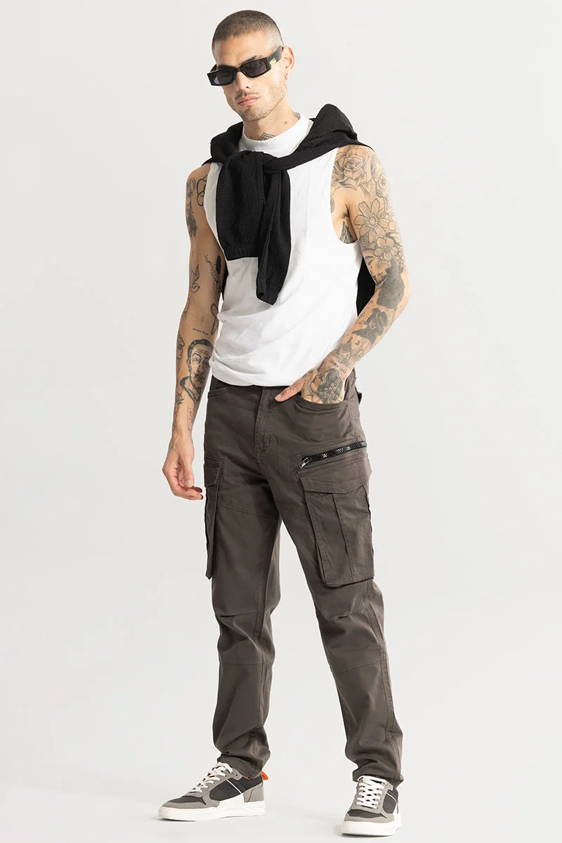 SNITCH Brown Solid Relaxed Casual Cargo
