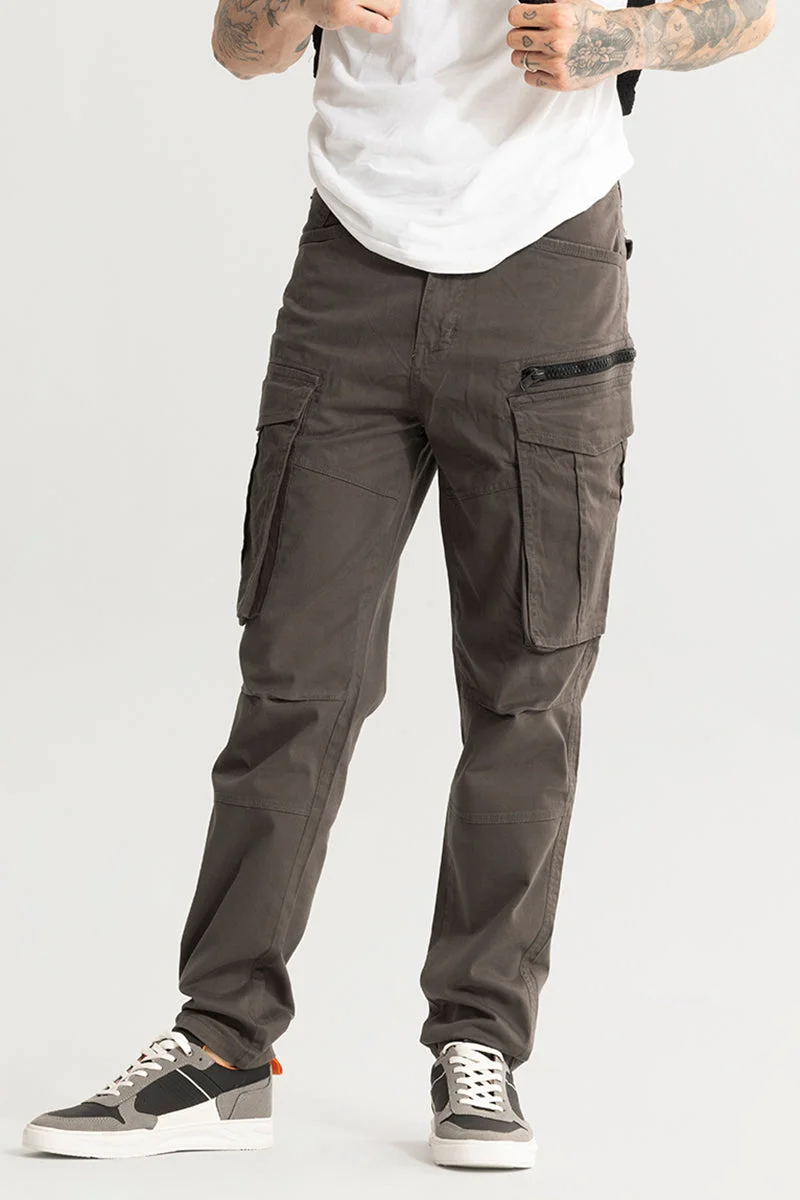 SNITCH Brown Solid Relaxed Casual Cargo