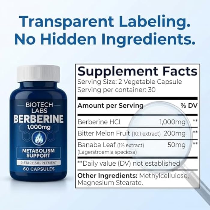 Berberine 1000 mg with Bitter Melon and Banaba Leaf – Herbal Supplement, 60 Capsules - Image 5