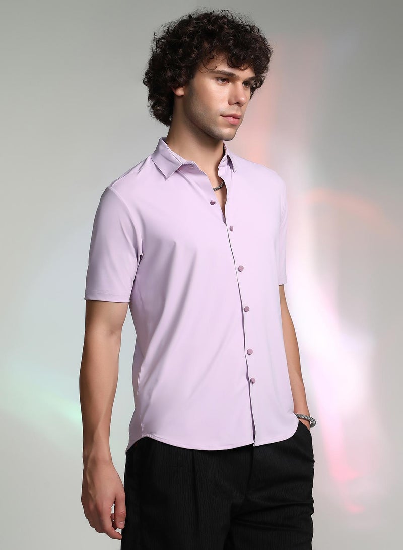 Campus Sutra Men's Lilac  Solid Seamless Shirt - Image 3
